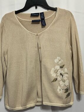 LizSport Liz Claiborne Floral Embroidered Twinset Cardigan Tank Set L Made in UK